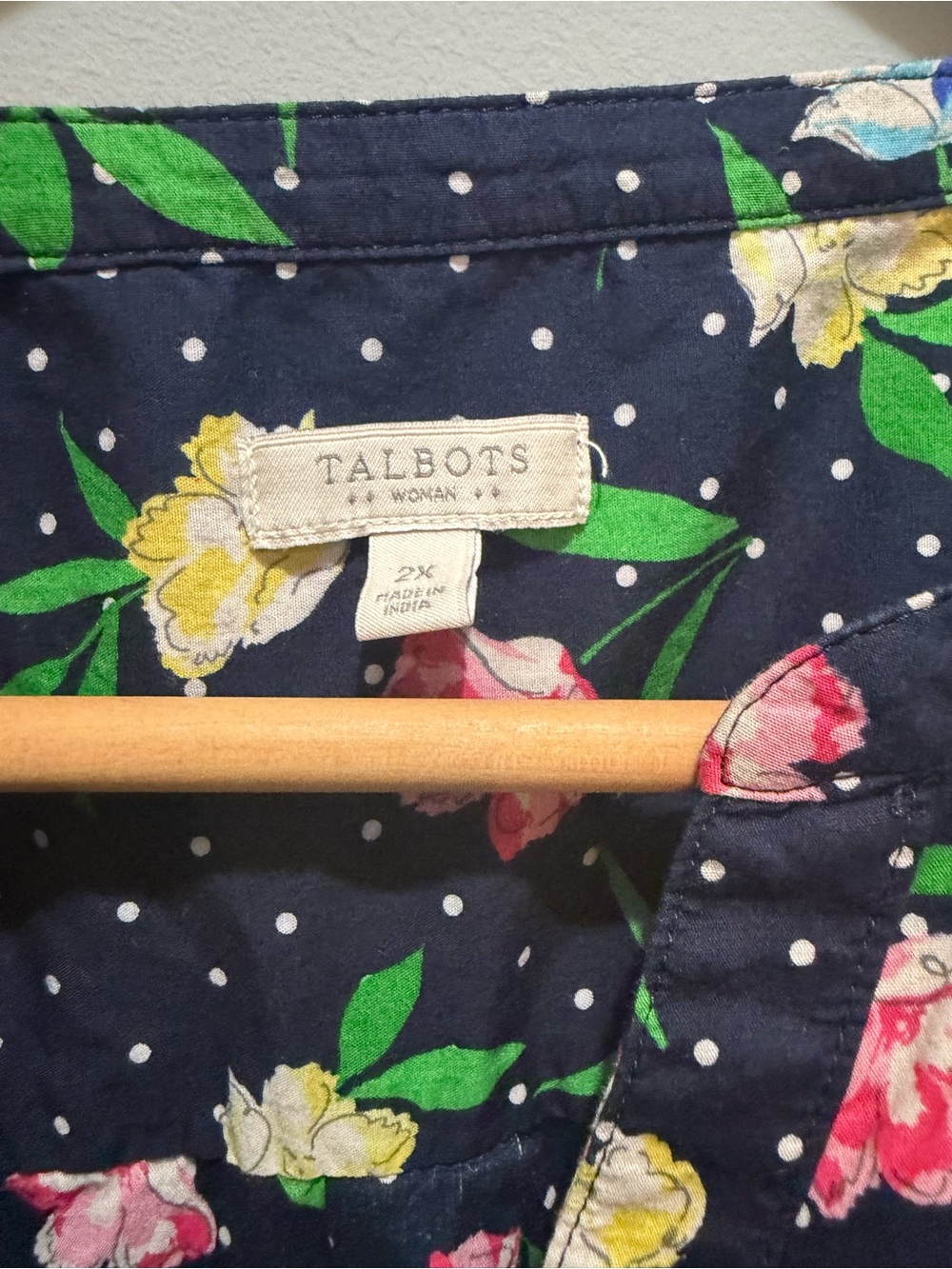 Talbots Navy Floral Dot-Print Blouse - Picture 3 of 5